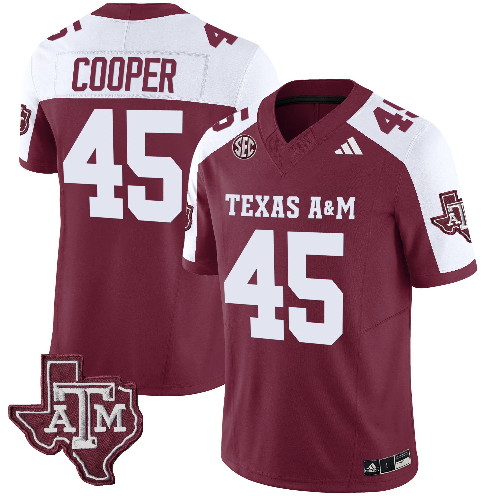 Men Texas A&M Aggies 45 Cooper Red 2024 Vapor Limited NCAA Jersey